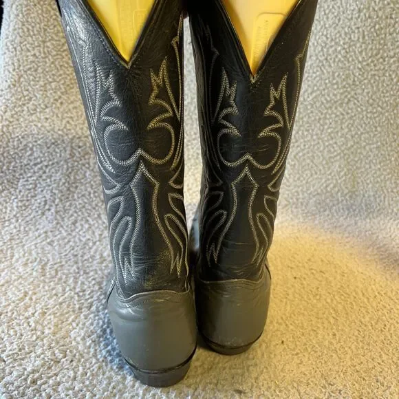 Nocona Imperial Snake Skin Cowboy Boots Men 8.5 E Wide Black Gray Toe C406E VTG